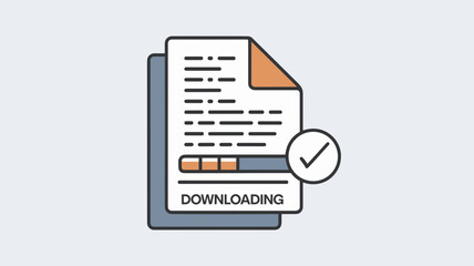 Flat vector document downloading with progress bar and confirmation check