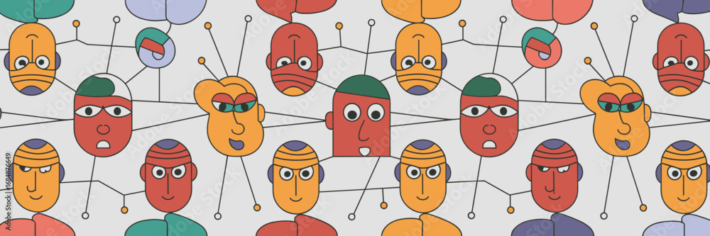 Aufkleber abstract human heads with expressions connected with lines and dots
