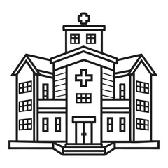 Fototapeta premium Modern hospital building exterior with medical cross symbol and entrance facade symbolizing healthcare and wellness services vector