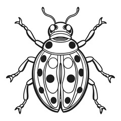 Detailed outline drawing of a ladybug insect with six legs and spots symbolizing nature and good luck vector