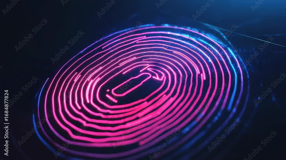 Poster fingerprint glowing in futuristic digital environment representing identity and security