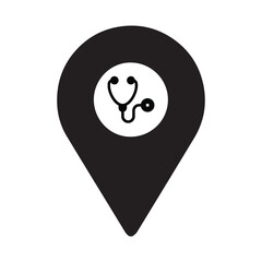 Stethoscope Location Pin Vector Icon for Healthcare and Medical Services