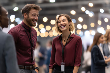 Businesswoman acts as inspiring mentor at trade show, guiding younger professionals with wisdom encouragement, symbolizing knowledge sharingin business community.