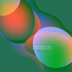 Abstract fluid shapes overlap, creating vibrant color gradients. Green dominates, accented by orange, pink, blue hues. Modern design element.
