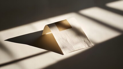 Folded paper with gold accent bathed in sunlight creating dramat
