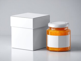 White box beside orange jam jar (2)