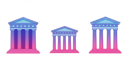 Elegant classical temples with gradient columns evoke history and modern design