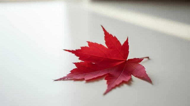 vibrant red maple leaf on clean white surface