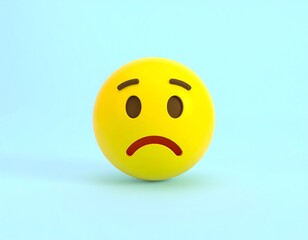 Fototapeta premium 3D yellow sad emoji, light blue background