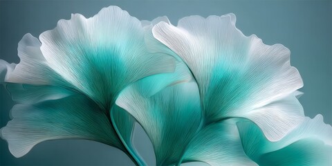 Elegant Abstract Floral Design Featuring Flowing Petals in Aqua, Silver, and Mint Neutral Tones