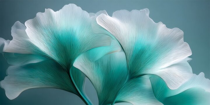 Elegant Abstract Floral Design Featuring Flowing Petals in Aqua, Silver, and Mint Neutral Tones