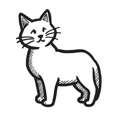 Cat Doodle Black and White Illustration Vector Image Cute Kitten Sketch Line Art Drawing Silhouette