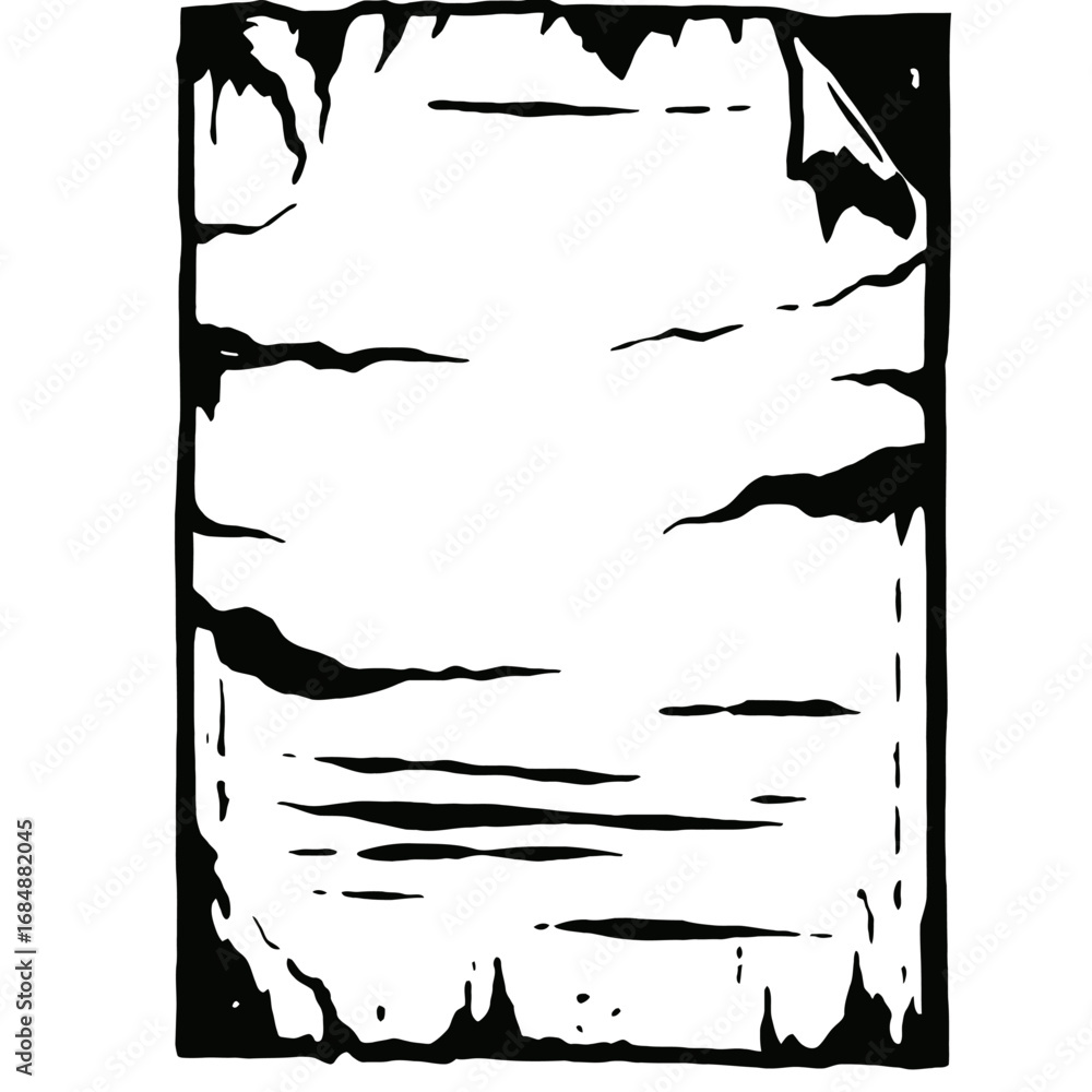 Poster black and white vector of a distressed paper frame with a rolled corner. a grunge and vintage backgr