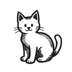 Obraz premium Cat Doodle Black and White Illustration Vector Image Cute Kitten Sketch Line Art Drawing Silhouette