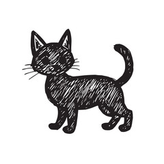 Cat Doodle Black and White Illustration Vector Image Cute Kitten Sketch Line Art Drawing Silhouette
