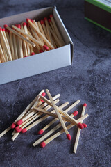 Open wooden matchbox on a dark background