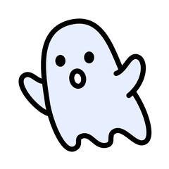 Playful ghost vector in colorful outlined style. Perfect for Halloween designs, kid-friendly spooky visuals, and seasonal holiday graphics.