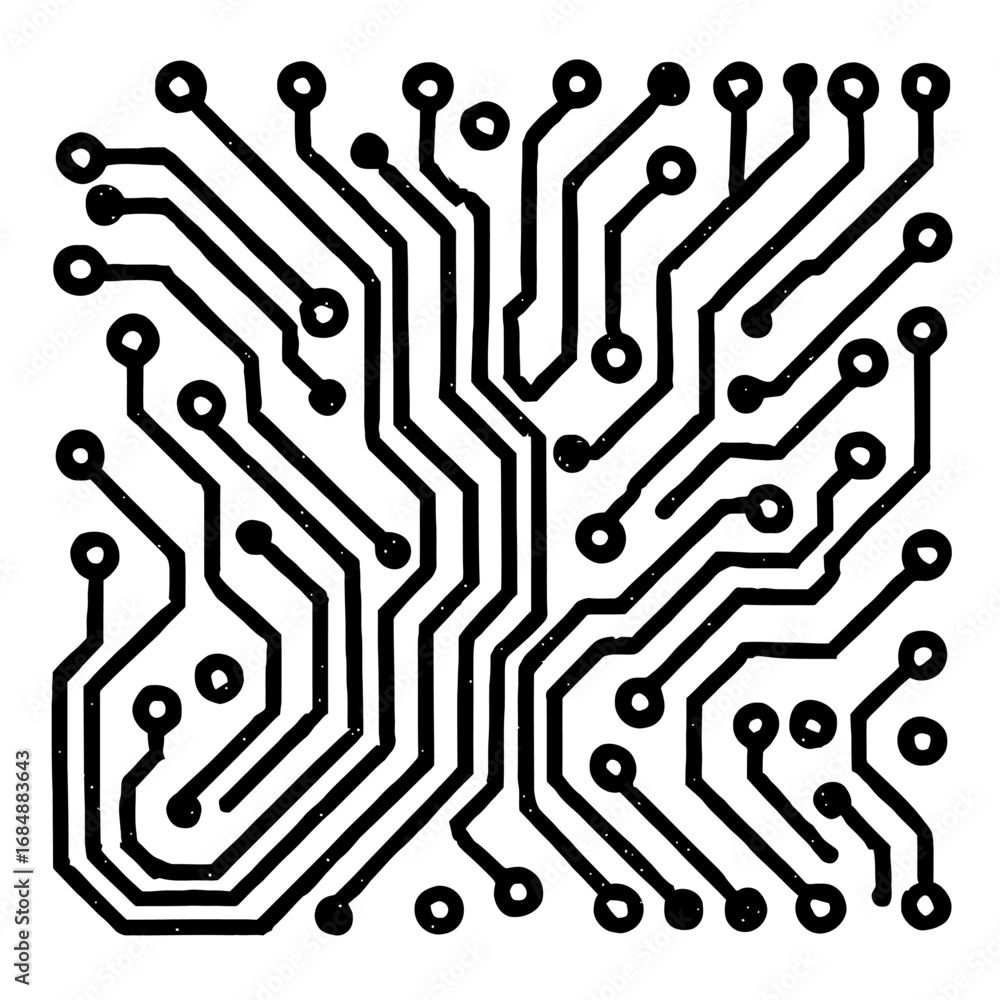 Poster black and white circuit board pattern vector. clean and symmetrical electronics background art.