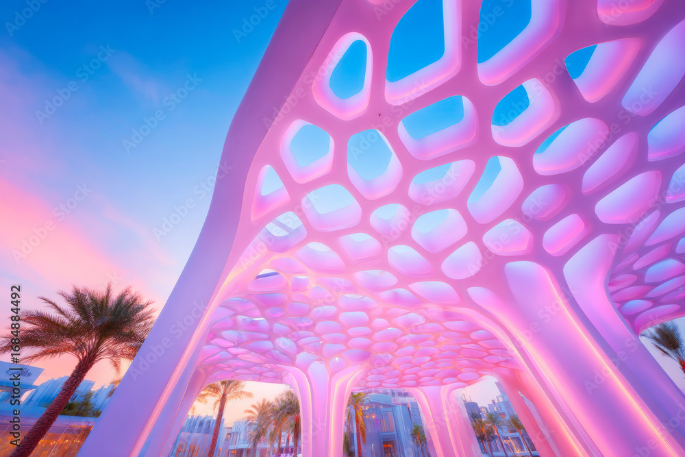 Aufkleber futuristic and vibrant architectural structure with dynamic glowing geometric forms