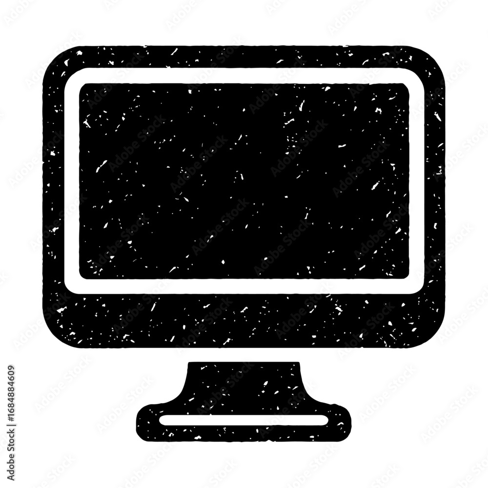 Poster hand-drawn computer monitor icon - grunge vector for desktop and display technology
