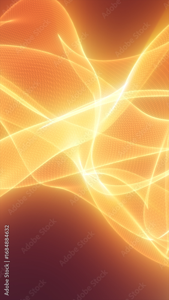 Poster abstract glowing golden waves with smooth flowing lines on a warm red background