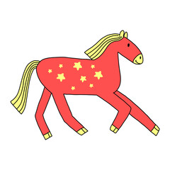 Obraz premium Running red horse, hand drawn illustration, Chinese zodiac year, cute pony christmas character, animals for print, sticker, New year 2026
