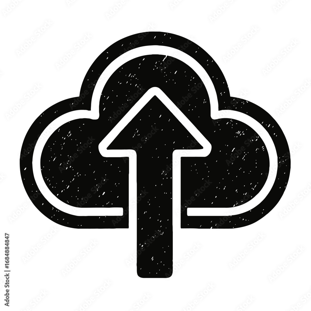 Poster hand-drawn upload to cloud icon - grunge vector for data storage and digital transfer