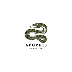 Engraving logo design of Apep (Apophis), the ancient Egyptian serpent god of chaos vector template illustration