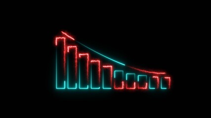 Fototapeta premium Business graph chart arrow lineneon bright magenta red color 4k illustration. on black background growth concept magenta red line 4k illustration. 