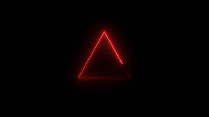 Neon bright geometric triangle red color 4k illustration on black background. neon line background 4k illustration.