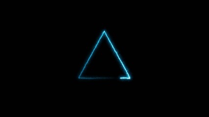 Neon bright geometric triangle cyan color 4k illustration on black background. neon line background 4k illustration.