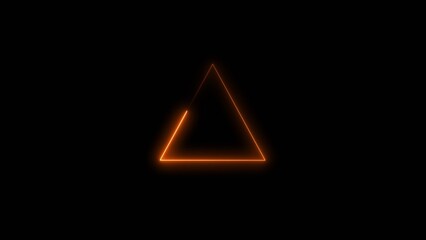 Neon bright geometric triangle orange color 4k illustration on black background. neon line background 4k illustration.	