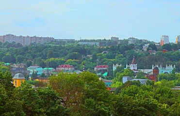 Obraz premium View of urban development on the steep bank of the Dnieper in Smolensk 