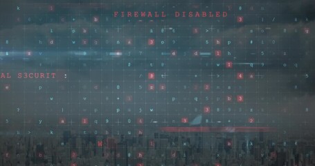 Animation of cyber attack warning over cityscape - Powered by Adobe