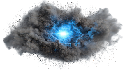 Blue And Gray Cosmic Nebula With Sparkling Stars On Transparent Background