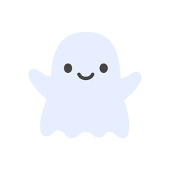 Flat cartoon ghost in soft shapes and playful design. Perfect for kid-friendly Halloween icons, party graphics, and fun seasonal holiday visuals.