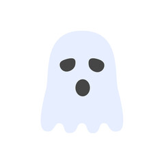 Flat vector spooky halloween ghost, isolated on white background. Perfect for Halloween graphics, haunted visuals, horror themes, and creepy seasonal illustrations.