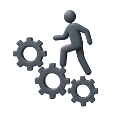 performance in creation labor concept. A figure stepping over gears.