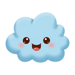 Fototapeta premium Cute Blue Cartoon Cloud Character with Happy Expression Isolated on Black Background Illustration