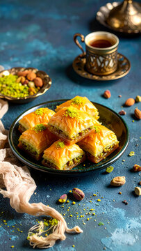Baklavas traditionnels turcs sur une assiette.