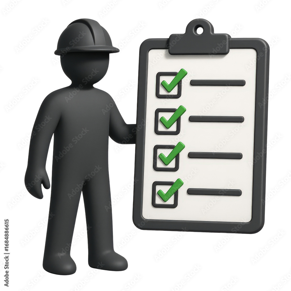 Aufkleber performance in creation labor concept. worker holding a checklist with completed tasks.