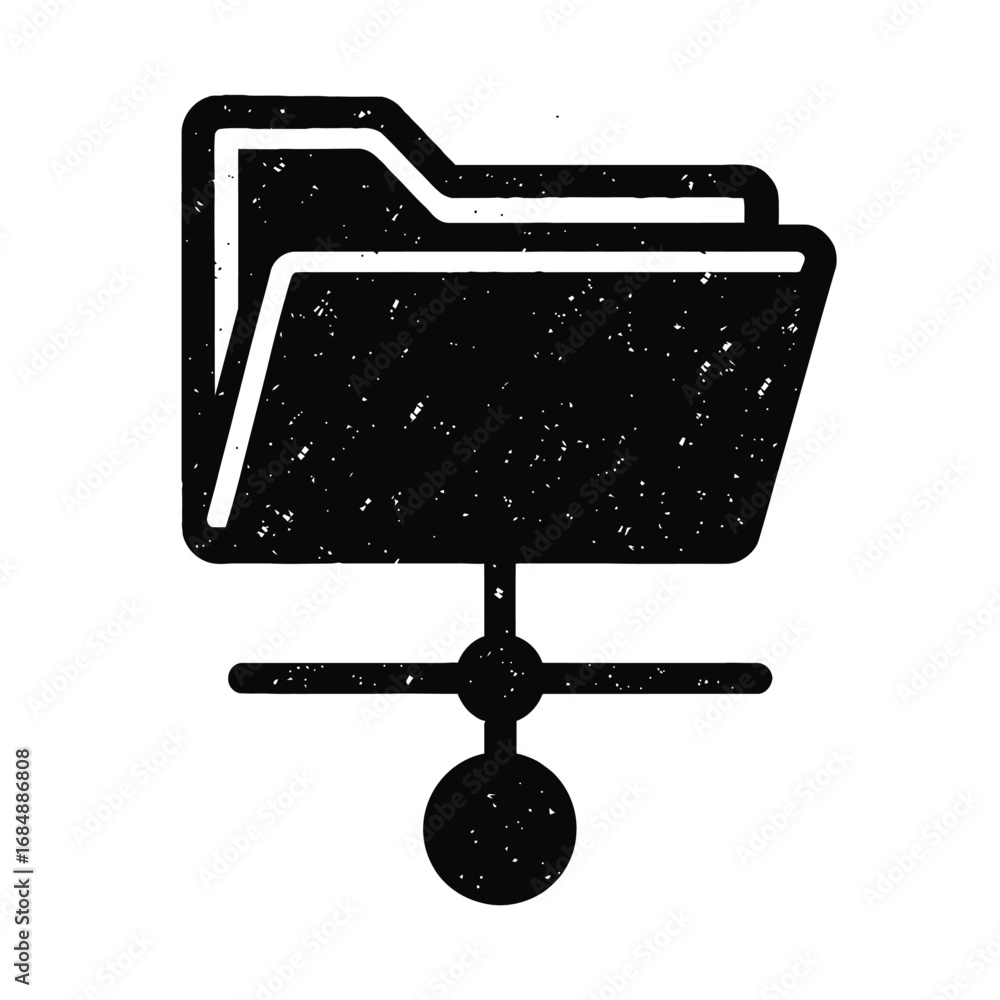 Poster grunge file server icon - hand-drawn black and white vector for network and data sharing