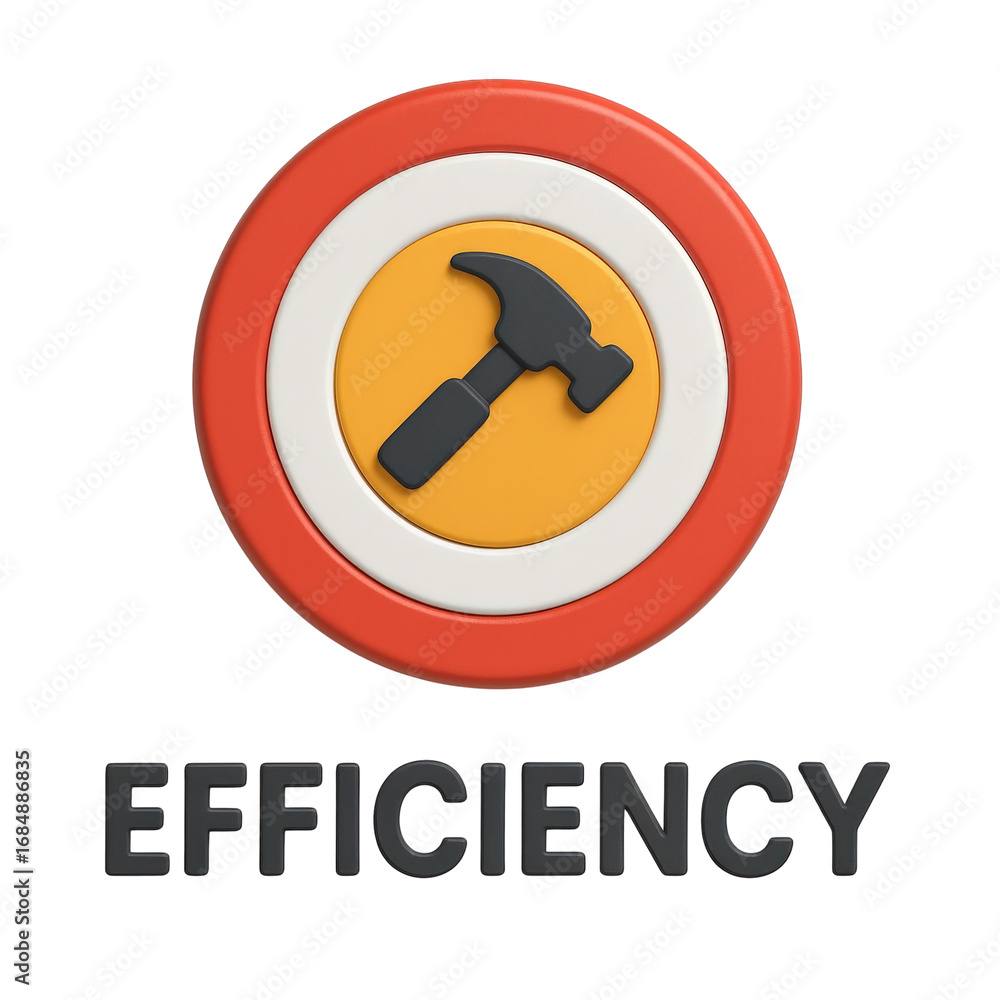 Poster performance in creation labor concept. efficiency emblem featuring a hammer icon.