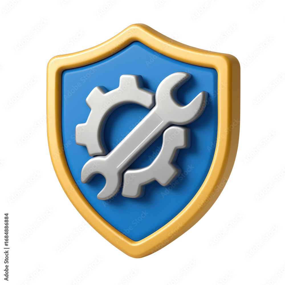Poster performance in creation labor concept. shield emblem featuring gears and a wrench design.