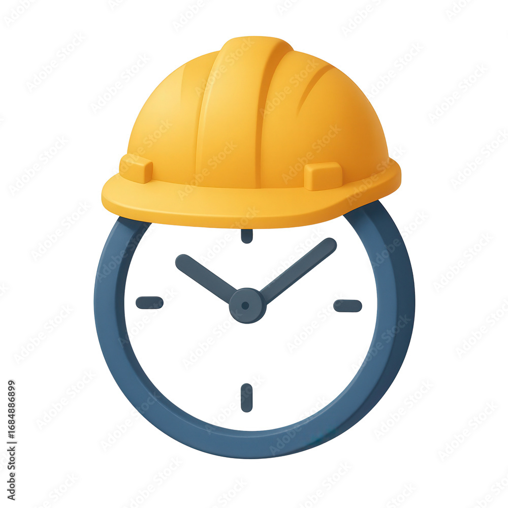 Poster performance in creation labor concept. construction clock with a hard hat design.