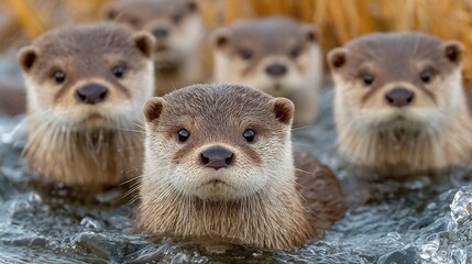 Adorable Otters in a River
