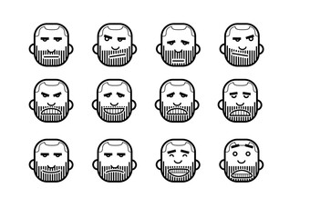 head of bearded man with different facial expressions set vector icons isolated
