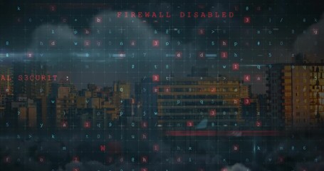 Animation of cyber attack warning over cityscape - Powered by Adobe