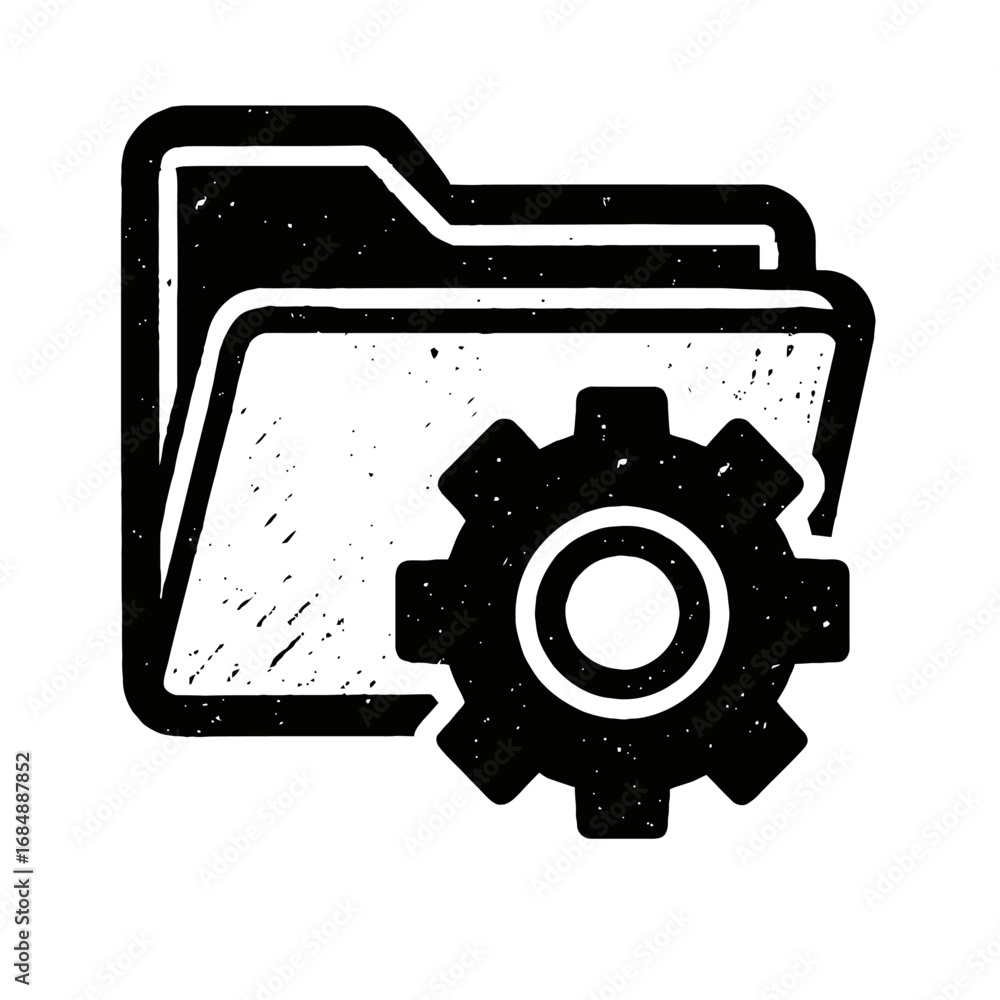 Poster folder settings management icon - grunge vector illustration for file organization and system config
