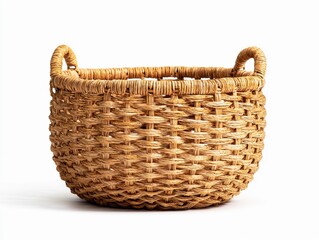 Obraz premium Woven basket with handles made of natural fibers suitable for storage or decoration
